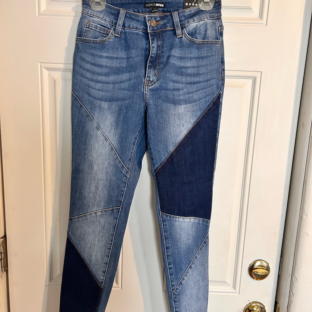 Fashion Nova Women's Denim Patchwork Skinny Jeans